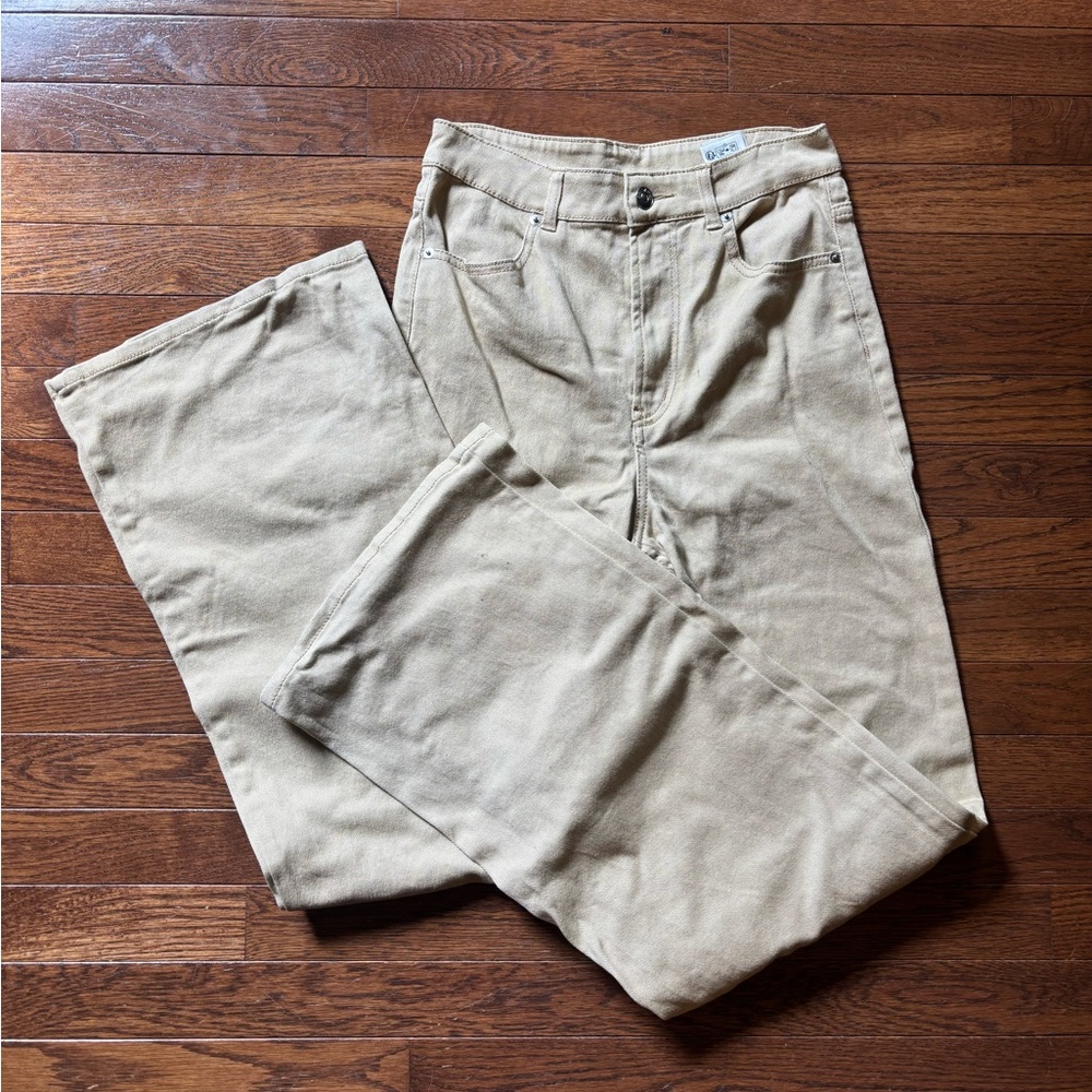 H&M Tan Twill High Waist Wide Leg Pants